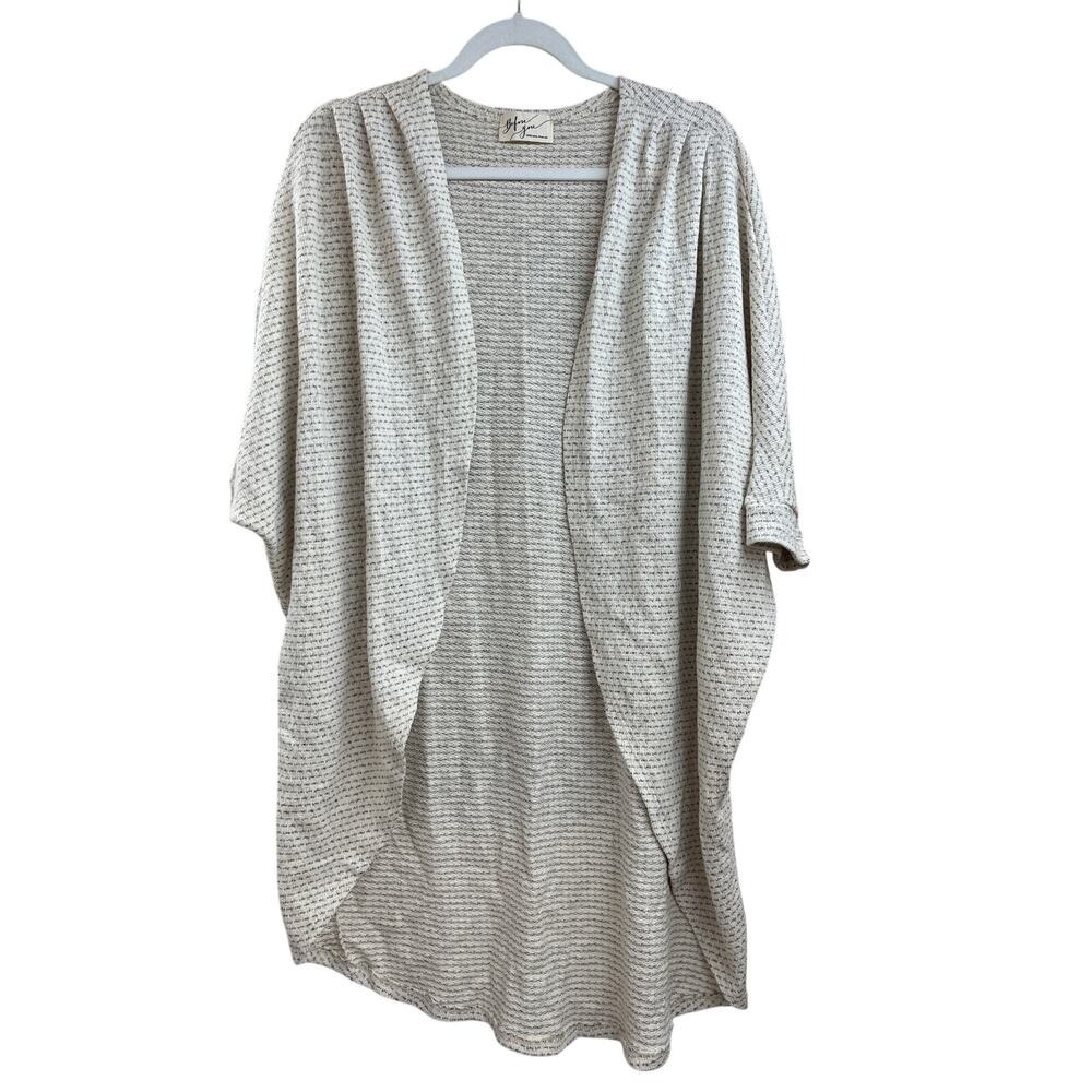 Before You Womens Boho Cardigan Kimono‎ Open Front S/M Cream Grey Stripe Knit